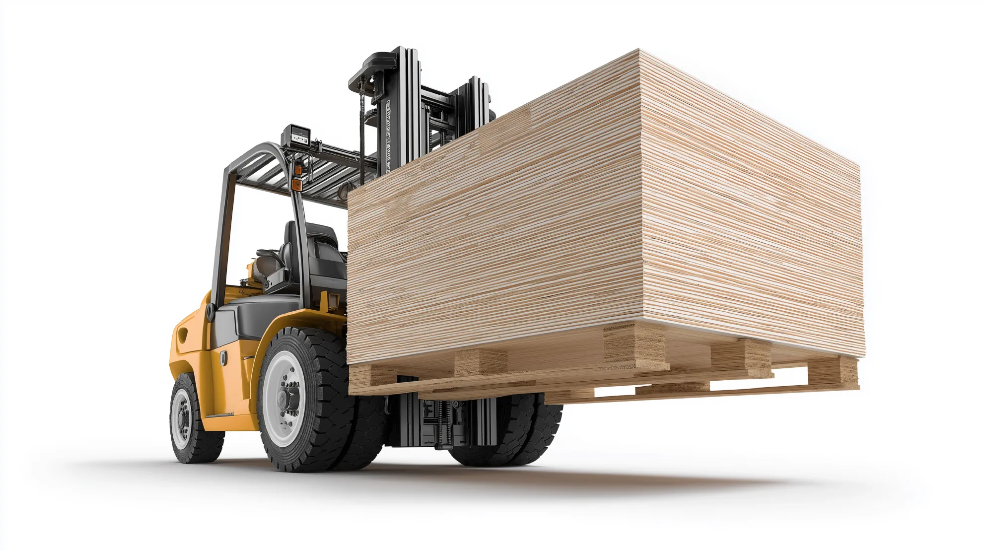 Wózek widłowy z paletą sklejki